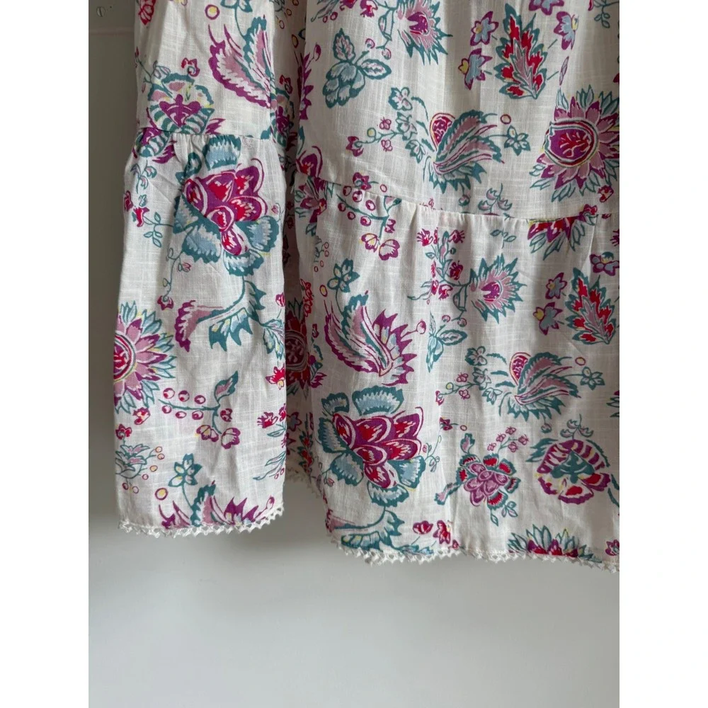 Universal Thread Cream Floral Tiered Cotton Midi Skirt Lace Trim Large NEW